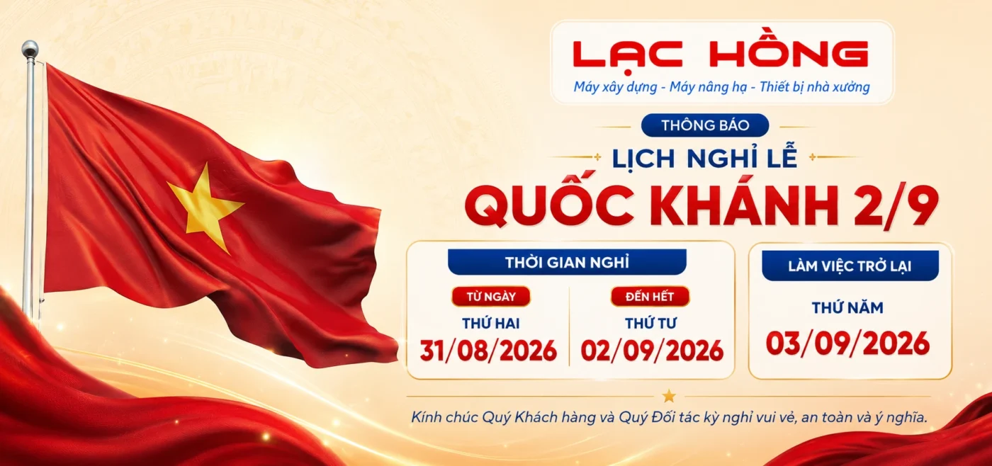 Banner thông báo lịch nghỉ lễ Quốc Khánh 2/9 của công ty Lạc Hồng với cờ đỏ sao vàng