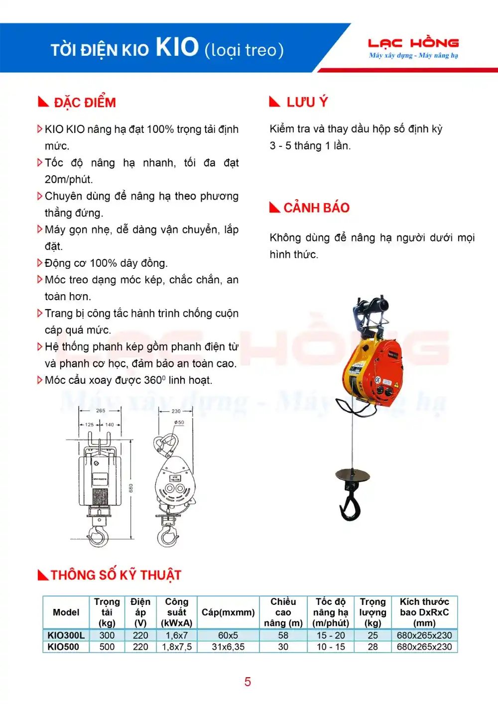 tời treo điện KIO