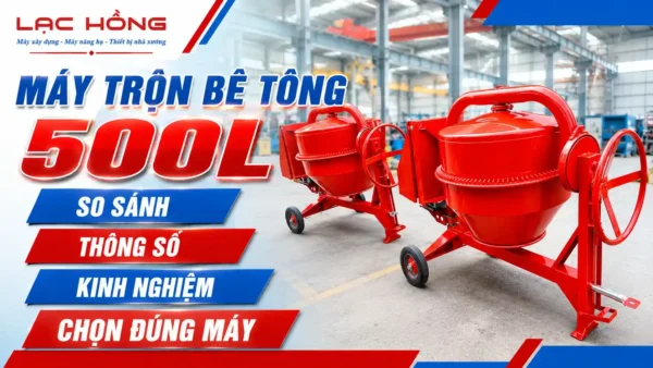 Hai máy trộn bê tông 500L màu đỏ thương hiệu Lạc Hồng trong xưởng sản xuất