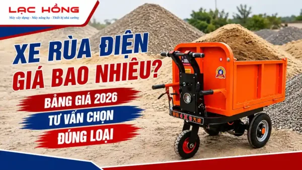 Xe rùa điện màu cam chở cát tại công trình xây dựng của Lạc Hồng