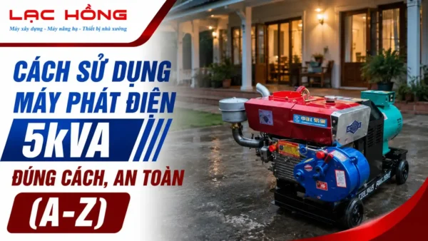 Máy phát điện diesel 5kVA màu đỏ xanh của thương hiệu Lạc Hồng đặt ngoài sân