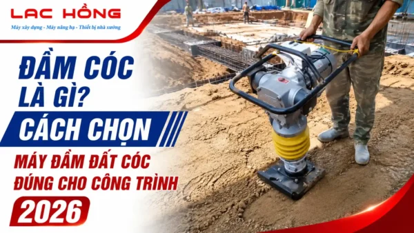 Công nhân vận hành máy đầm đất cóc tại công trình xây dựng nền móng