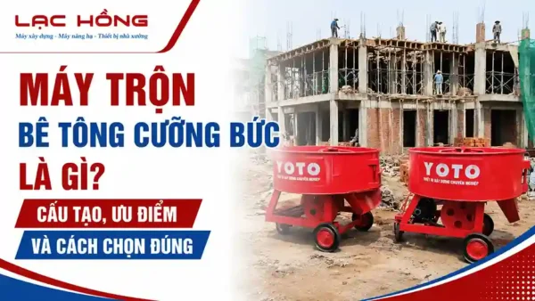 Hai máy trộn bê tông cưỡng bức YOTO màu đỏ tại công trình xây dựng