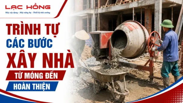 Công nhân vận hành máy trộn bê tông tại công trình xây dựng nhà