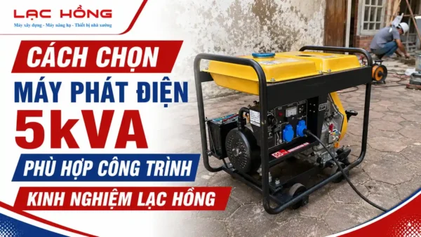 Máy phát điện 5kVA vỏ vàng đen đặt tại công trình xây dựng