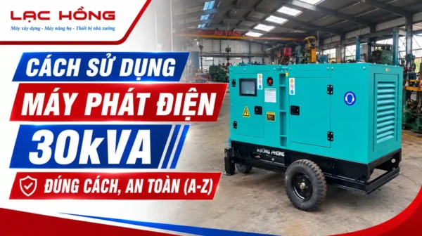 Máy phát điện 30kVA Bông Phong màu xanh có bánh xe di động trong nhà xưởng