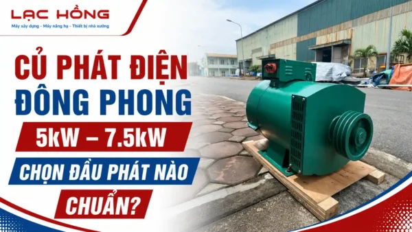 Củ phát điện Đông Phong 5kW-7.5kW màu xanh đặt trên pallet gỗ ngoài sân nhà xưởng