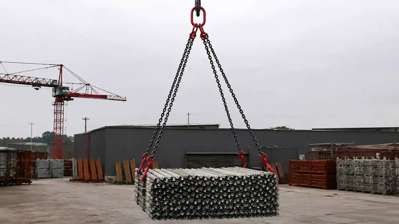 Giá Xích Chùm Cẩu Hàng — Báo Giá & Tư Vấn Từ Lạc Hồng 2 Sling xích nâng hàng chùm ống kim loại tại công trường xây dựng