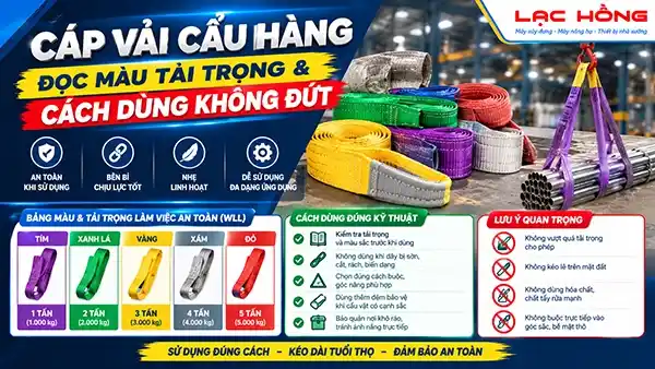 Cáp Vải Cẩu Hàng: Đọc Màu Tải Trọng & Cách Dùng Không Đứt