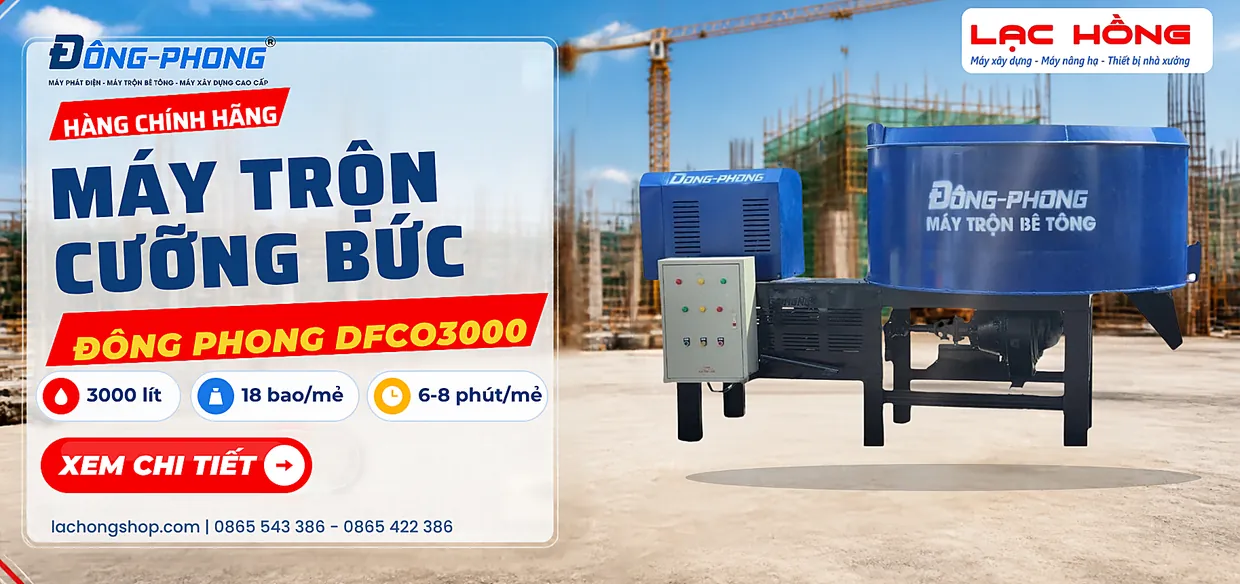 Trang chủ 43 Máy trộn bê tông cưỡng bức Đông Phong DFCO3000 dung tích 3000 lít màu xanh