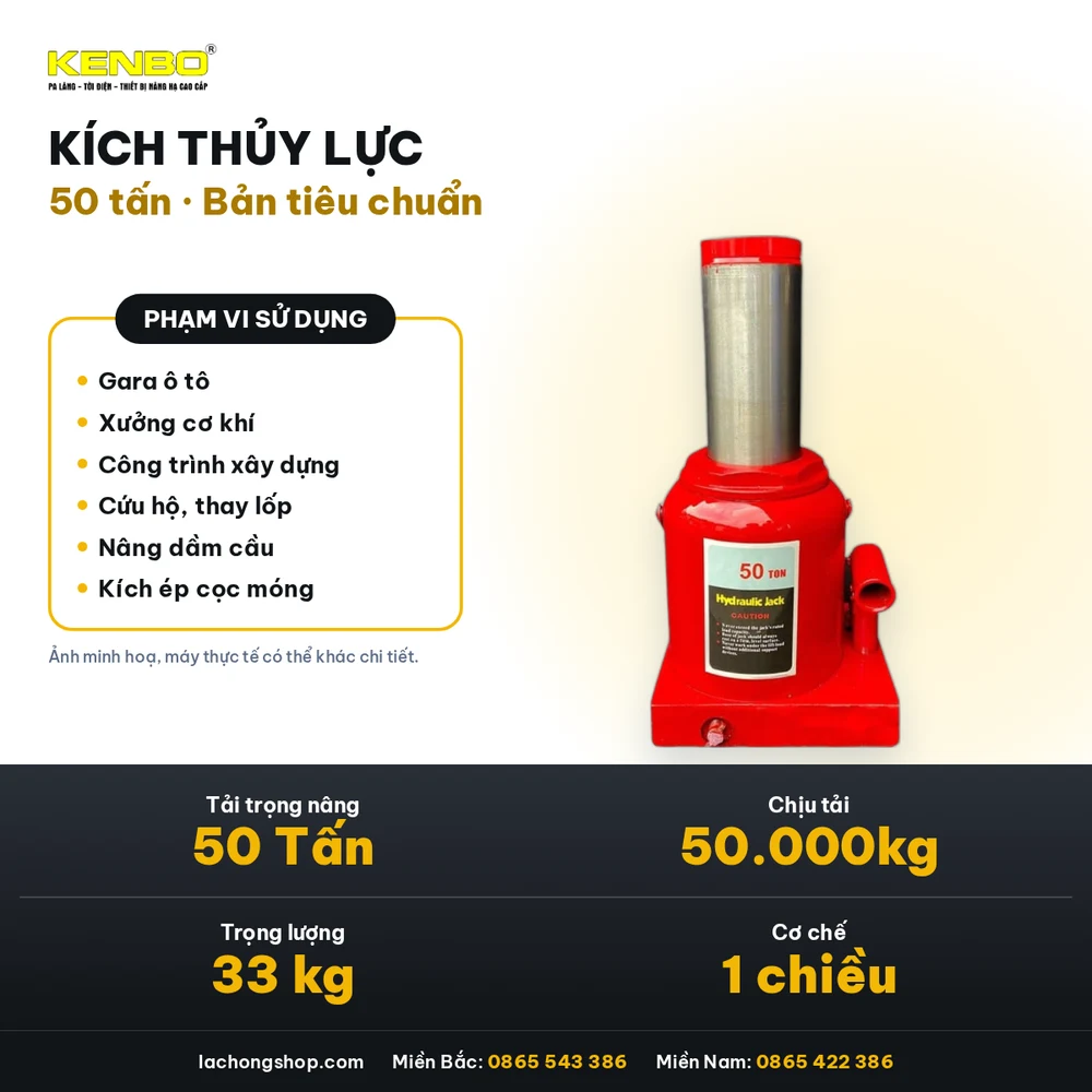 Kích thủy lực 50 tấn KENBO bản tiêu chuẩn 2 Kích thủy lực 50 tấn Kenbo màu đỏ bản tiêu chuẩn chịu tải 50.000kg